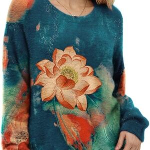 Yesno Oversized Cotton/Wool Blend Graphic Pullover Sweater NWOT Sz XL